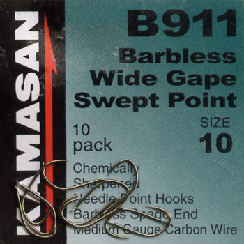 Kamasan B911 Barbless Wide Gape Swept Point Fishing Hook Size 10