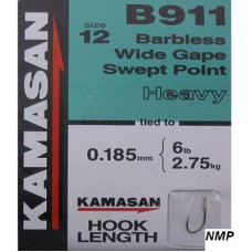 Kamasan B911 Hooks To Nylon Barbless wide gape swept point (heavy) Size 12